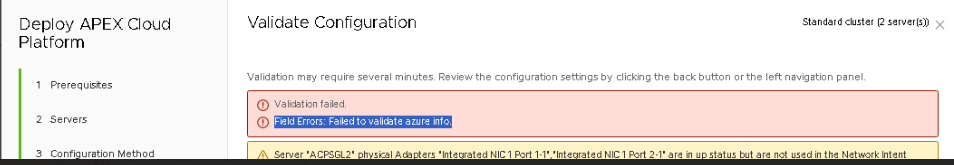 Image de l’erreur avec erreurs de champ : Échec de la validation des informations Azure