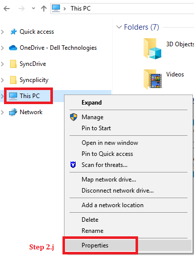 Finestra di dialogo che mostra come scegliere le proprietà su questo PC.