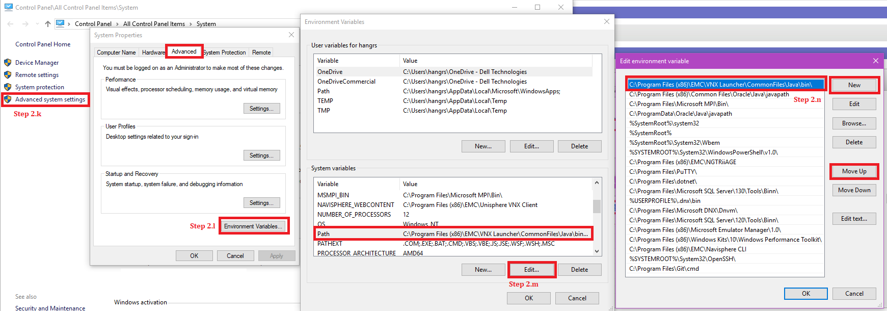 Finestra di dialogo che mostra l'opzione Advanced system settings