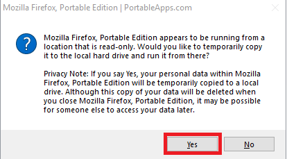 Finestra di dialogo che mostra l'opzione Sì