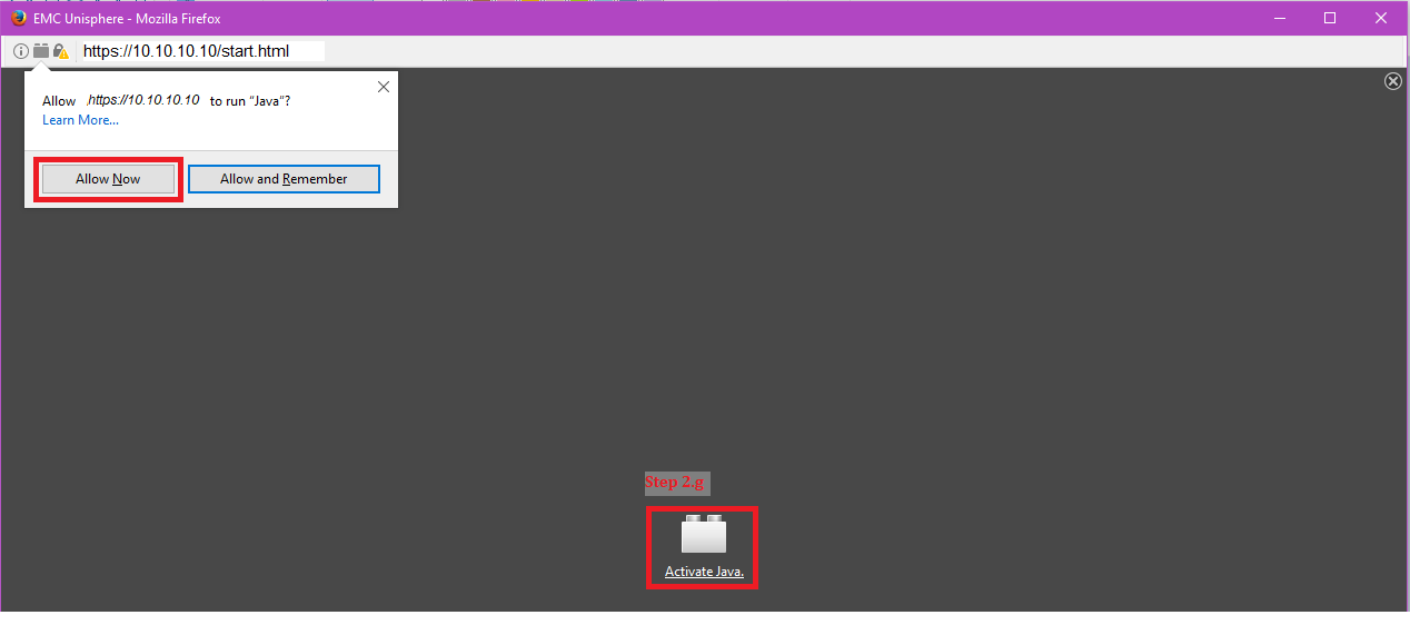 Okno dialogowe z opcją Aktywuj Javę i Zezwól teraz