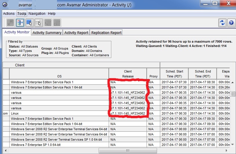 Avamar : GUI policy manager shows version old version for NDMP clients ...