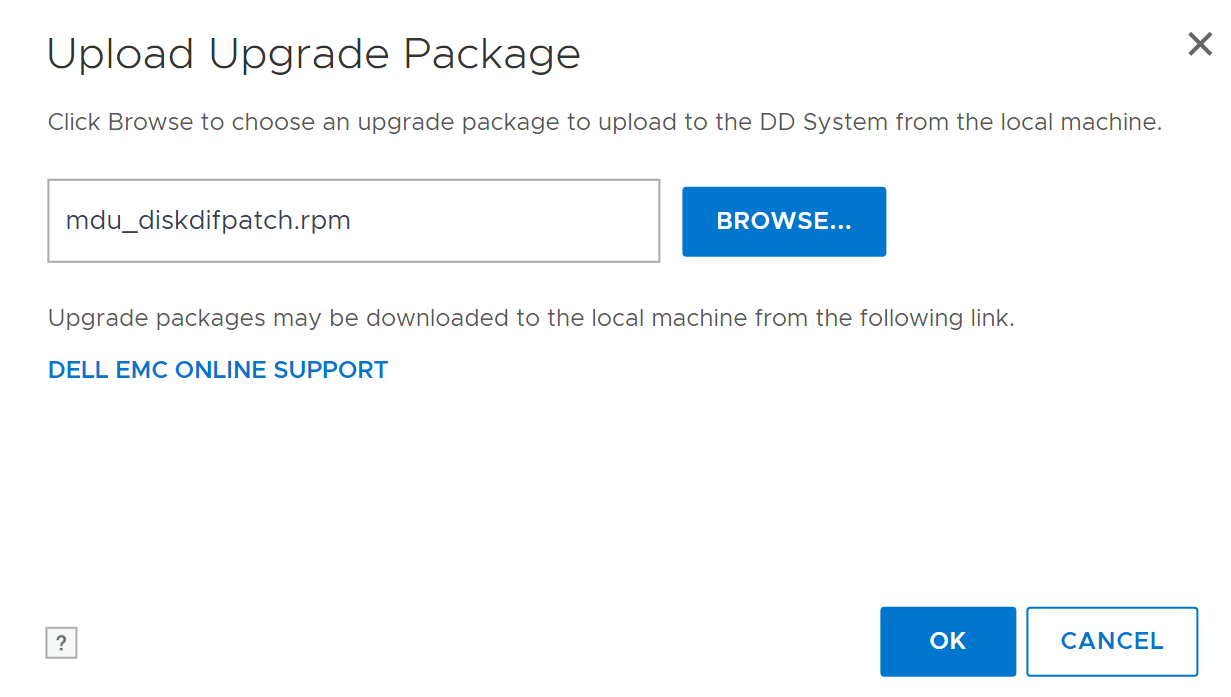 Obrazovka Upload Upgrade Package