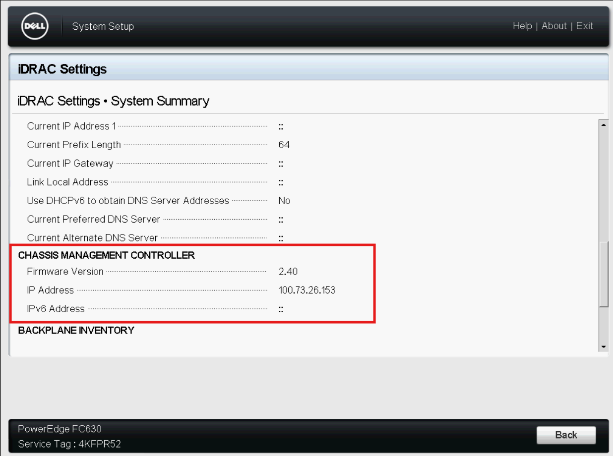 Página IDRAC Settings System Summary