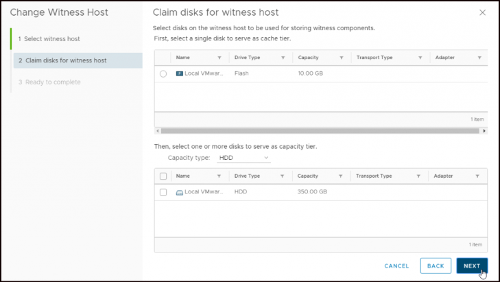 Rivendicare i dischi per l'host witness