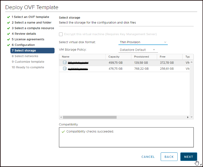 Selezionare lo storage