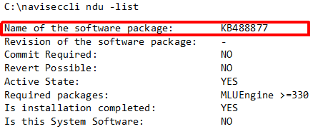 Esempio di comando CLI che mostra KB48877 è installato