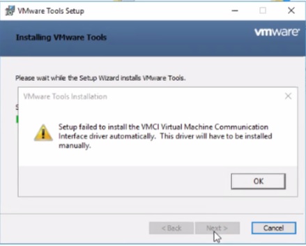 Fehler auf dem Bildschirm eines VMware Tools-Installationsfehlers
