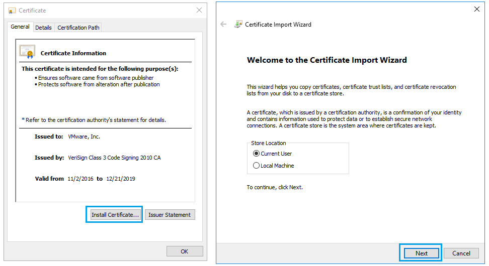 Schermafbeelding van de wizard Certificaat importeren