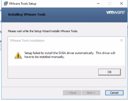 Fout schermafbeelding van de installatiefout van VMware tools 