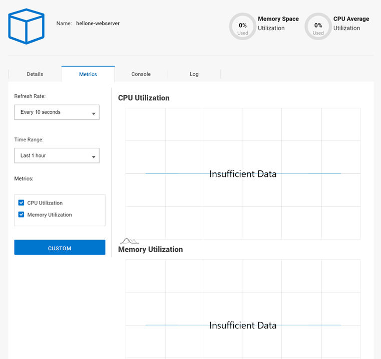 Metrics tab of baremetal container however no information is displaying