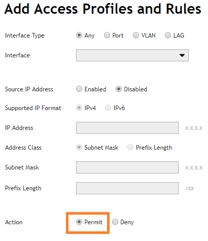 Parte inferiore della finestra Add Access Profiles and Rules