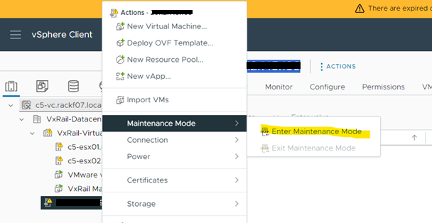 On the vCenter UI set the witness node to Maintenance mode