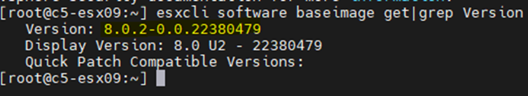 Command esxcli software baseimage get|grep Version result