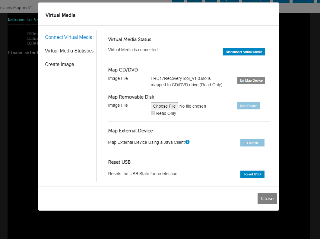 Screenshot showing the mapped device in the console options.