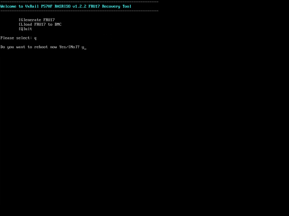 Screenshot showing how to quit the menu and reboot the system.