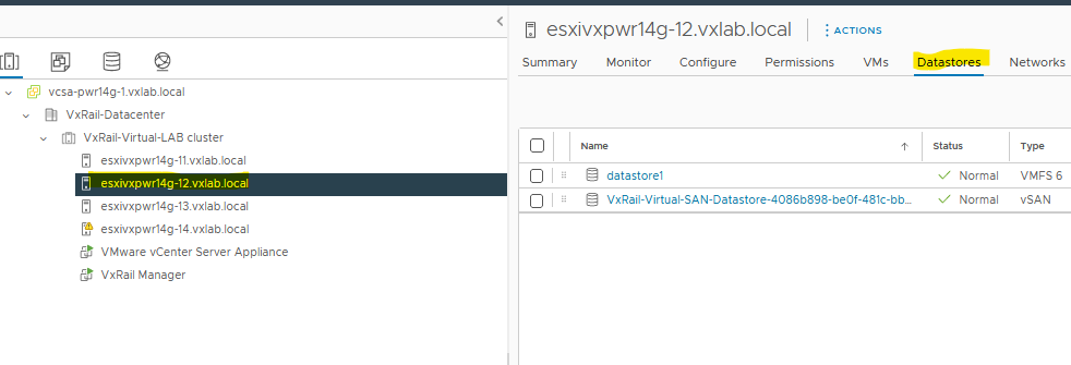 Schermafbeelding van het geselecteerde knooppunt en het tabblad Datastore.