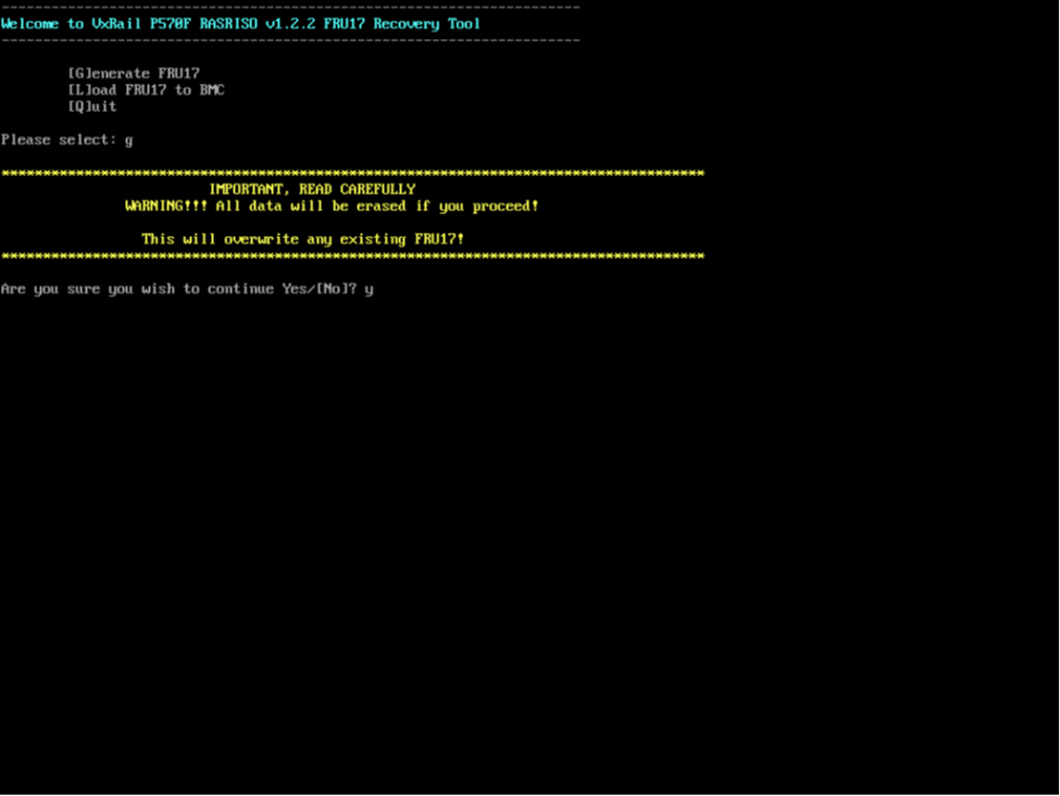 Screenshot che mostra come inserire Y per continuare.