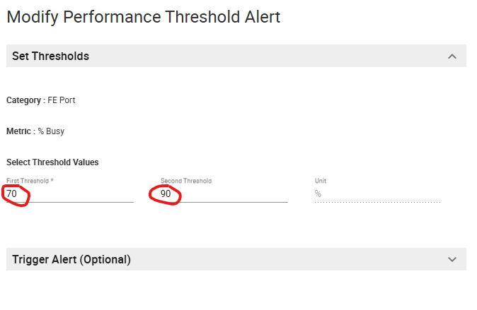 Modificar alerta de umbral de rendimiento
