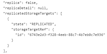 Example of "replicatedStorageTargets" before resetting
