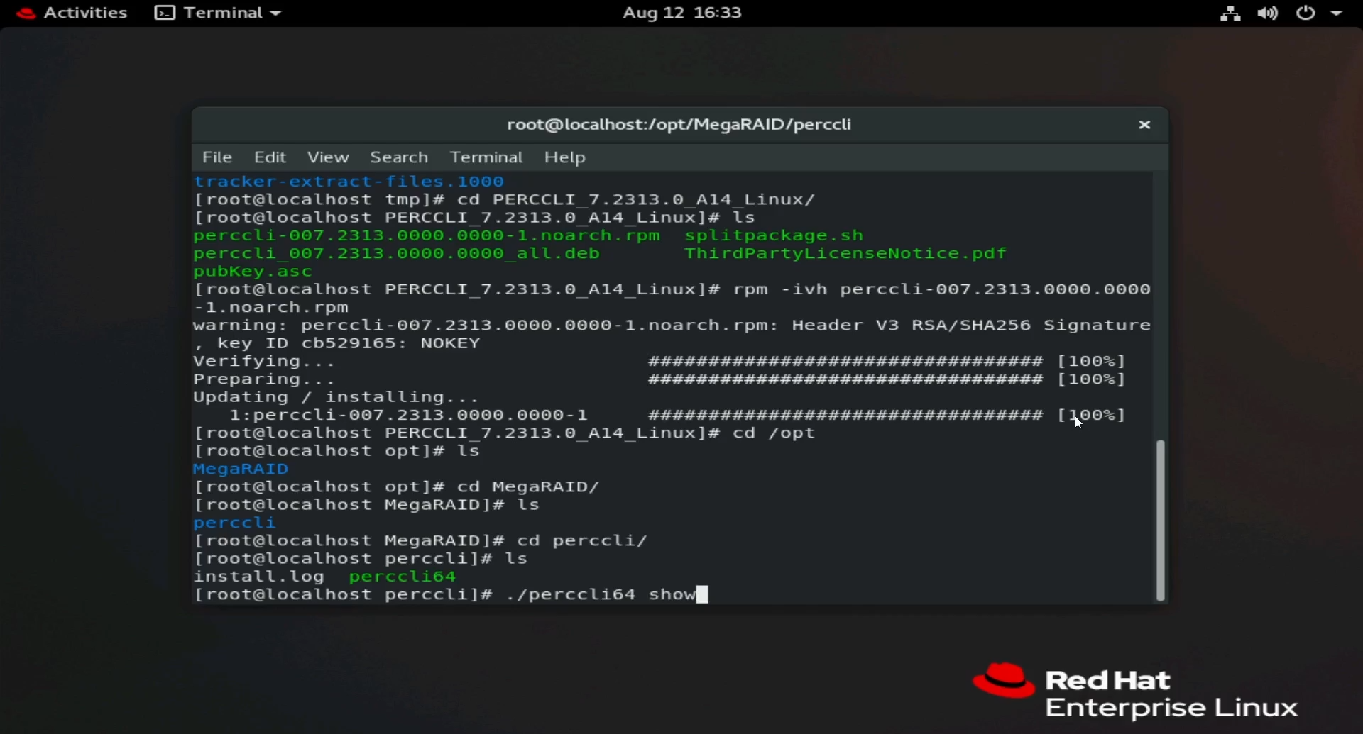Running command ./perccli64 /show.