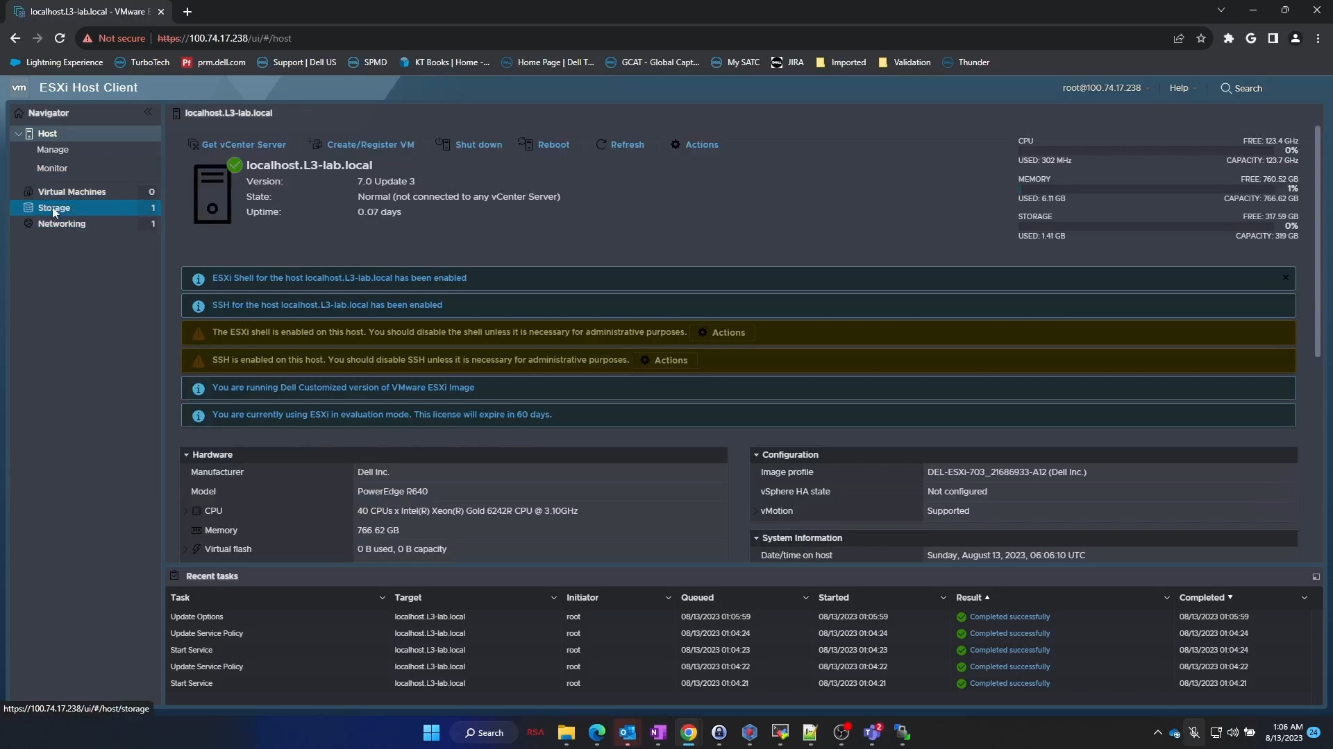 Web Client main screen navigation to Storage.
