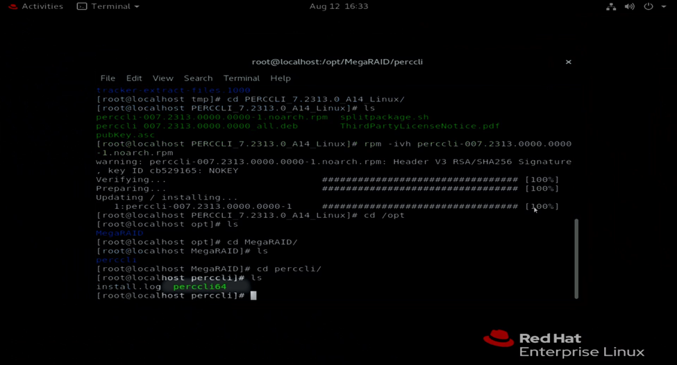PERCCLI utility perccli64 shown in terminal.
