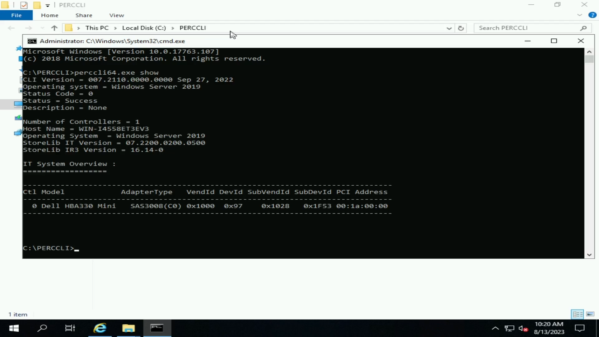 PERCCLI show command.