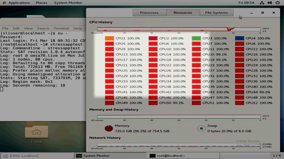 System monitor showing highlighted stressed CPU History