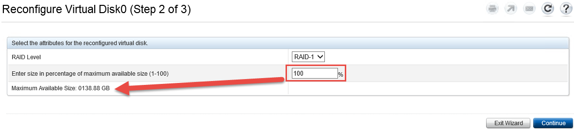 Free space percentage to virtual disk 0