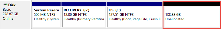 unallocated space on OS partition