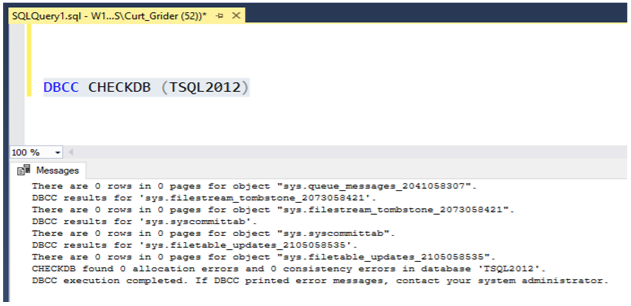Результаты выполнения DBCC CHECKDB