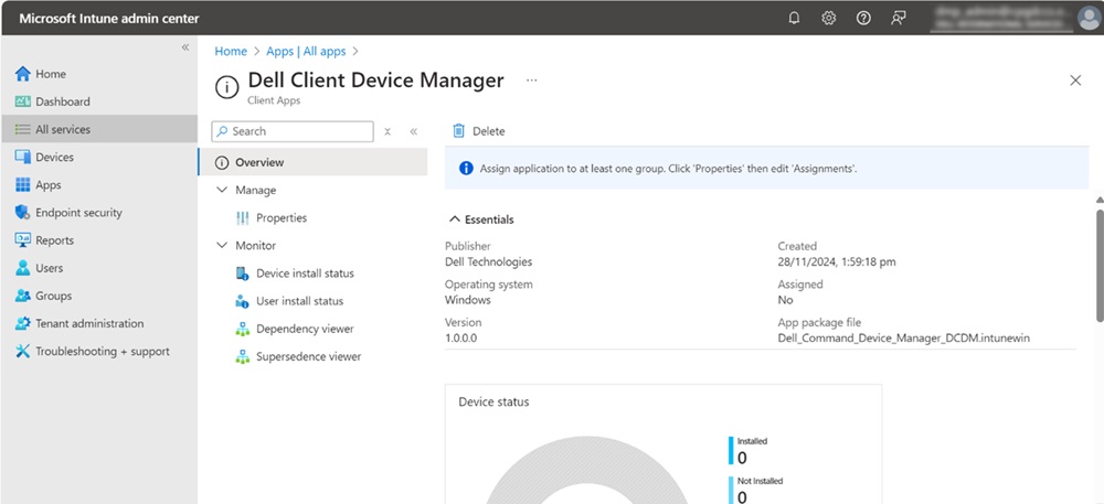 published DCDM application in Intune 