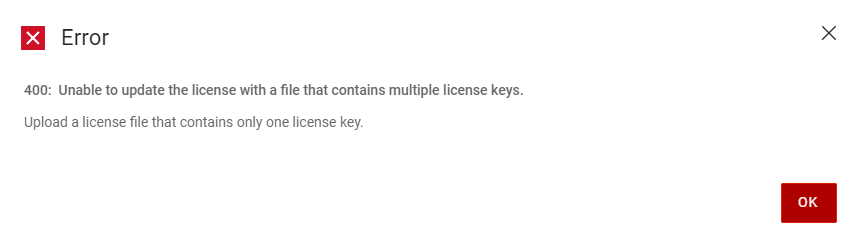 Error msg 404 unable to update the license with a file that contain multiple keys