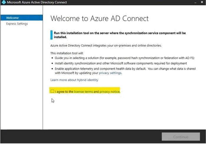 Azure AD Connect welcome screen