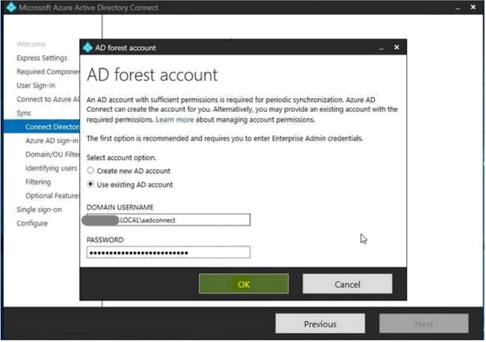 AD Forest credentials screen