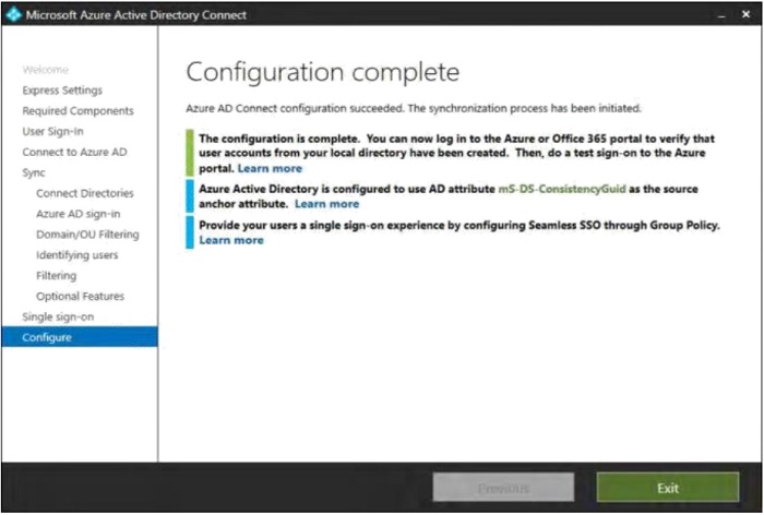 Configuration complete screen