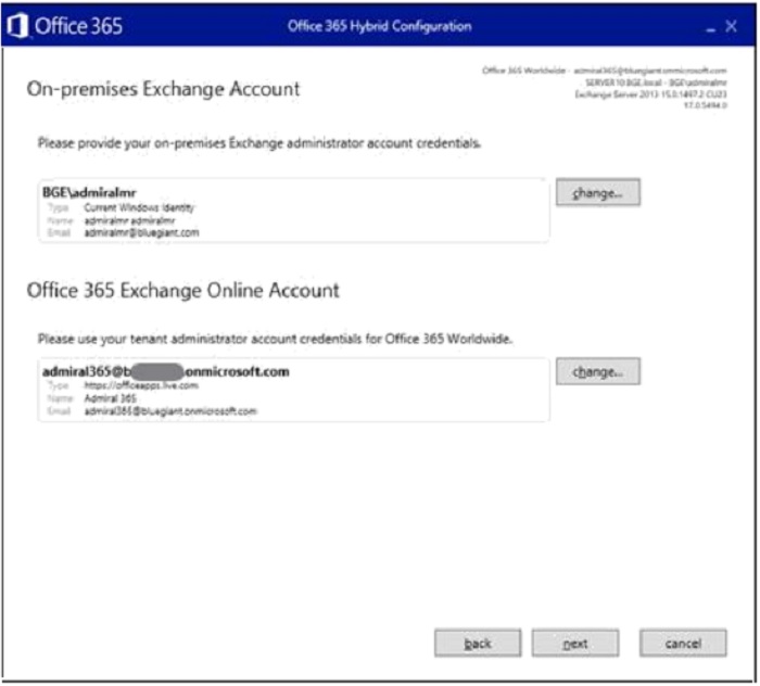 On premises exchange server screen