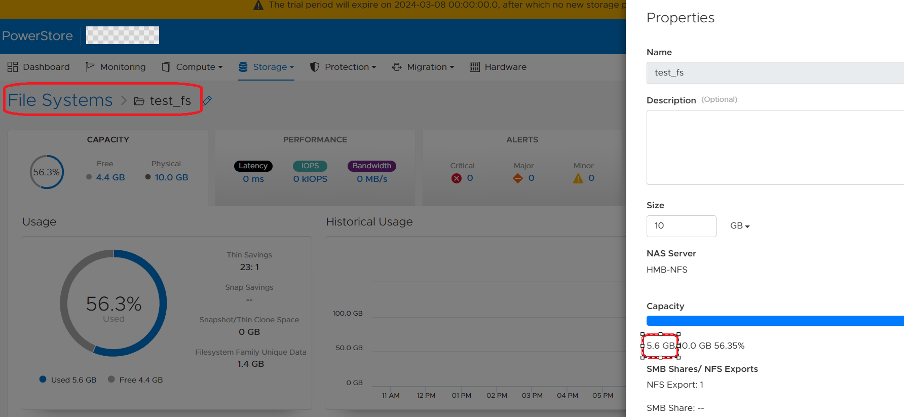 显示 FS 已用空间的 GUI 的屏幕截图