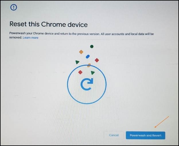 Скиньте налаштування цього пристрою Chrome, Powerwash і Revert