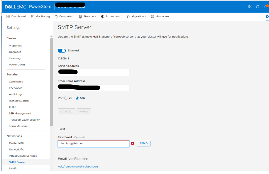 Schermata del server SMTP guasto