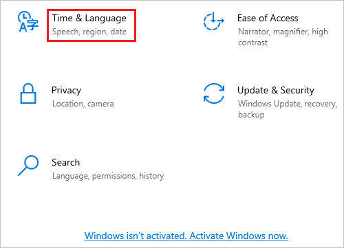 Time and Language menu