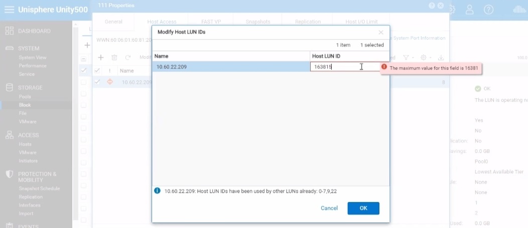 호스트 LUN ID 수정