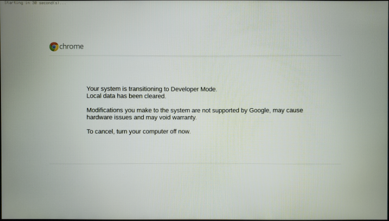 ChromeOS Transitioning to Developer Mode