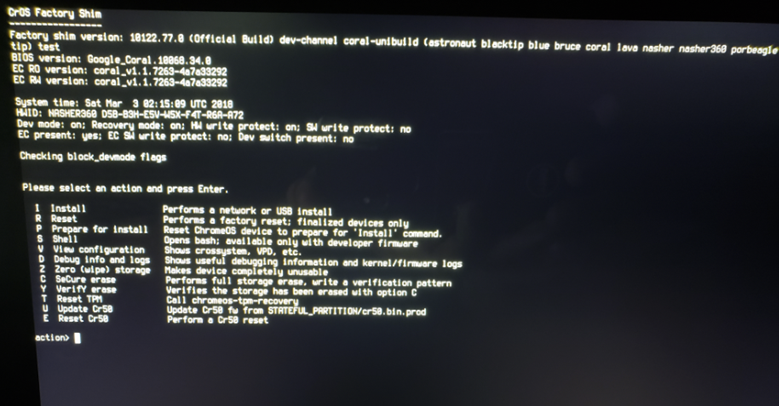 ChromeOS Factory Shim Screen