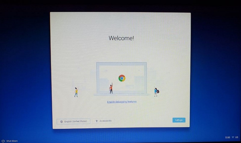 Écran de bienvenue de l'utilitaire ChromeOS