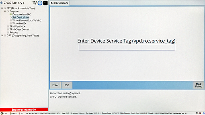 Schermata di RMA Shim: Enter Device Service Tag