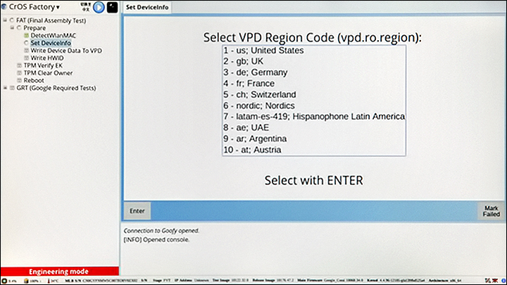 RMA Shim-scherm Voer VPD-regiocode in