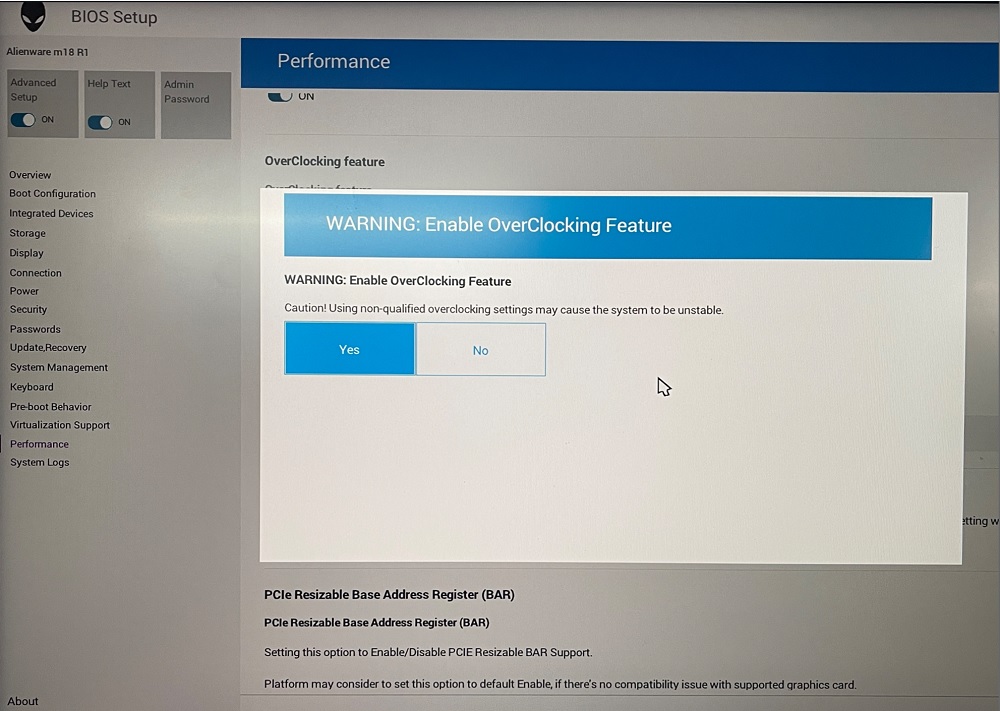 Warning Enable OverClocking Feature