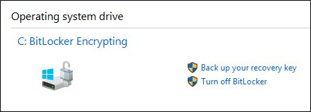 Écran d’état du chiffrement de BitLocker